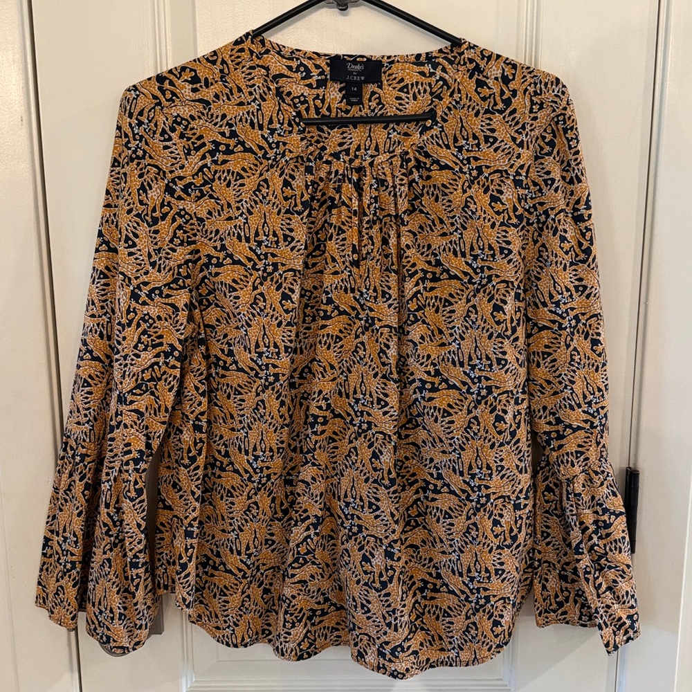 J. Crew x Drakes London Giraffe Animal Print Blouse Size 14